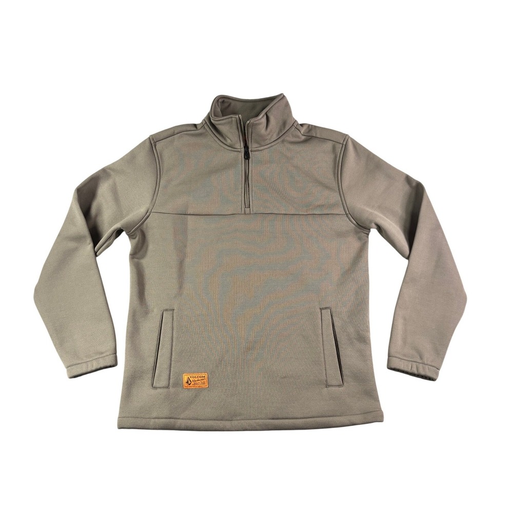 Volcom Workwear Mens Small Quarter Zip Fleece Pullover Taupe Brown Mock Neck
